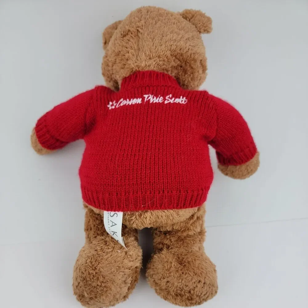 Saks Commonwealth Carson Pirie Scott Teddy Bear Brown 12 in Red Sweater Flag